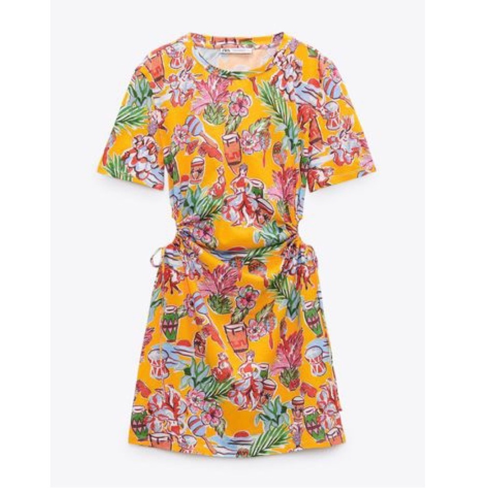 ZARA cut out shirt sleeve printed dress size S